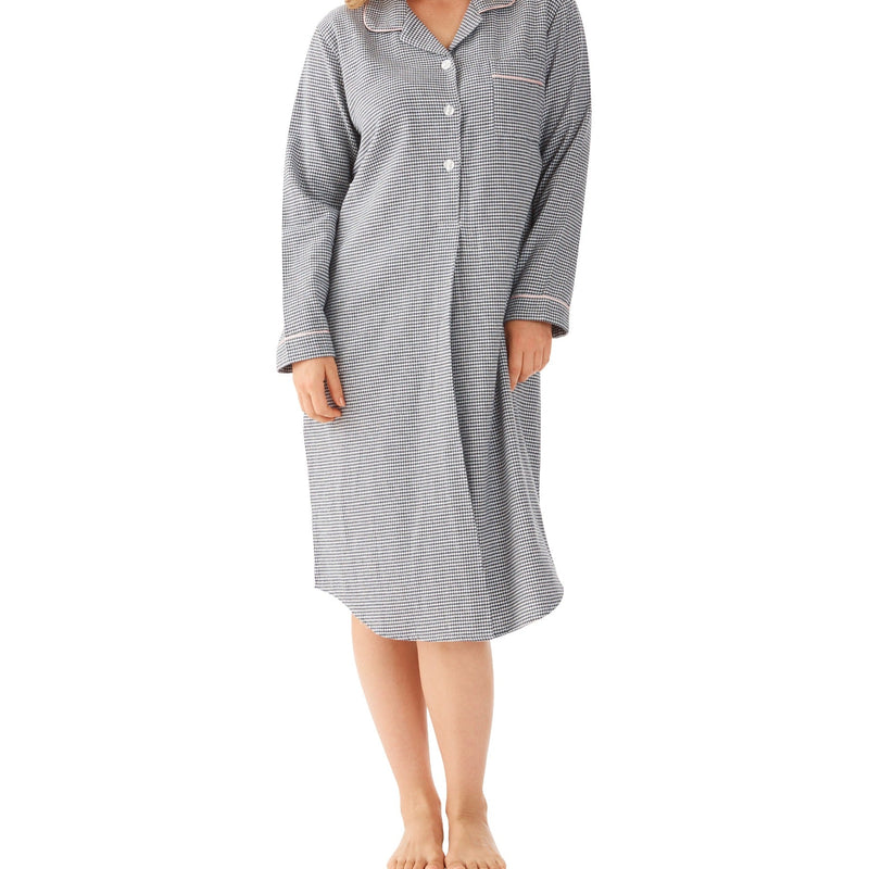 Magnolia Lounge LS Brushed Cotton Night Shirt Houndstooth Ladies