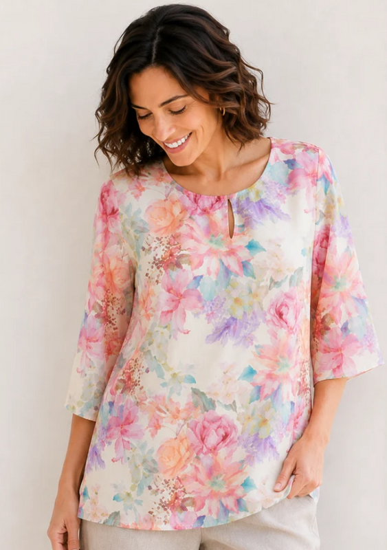 Corfu SS Crepe Floral Top Ladies